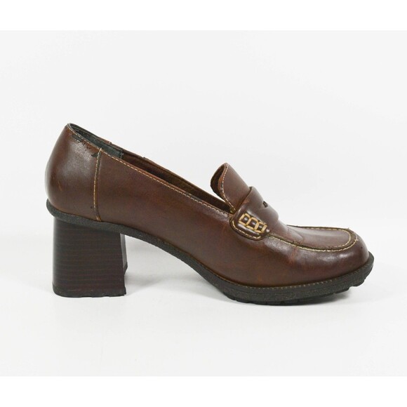 90s Y2K Mudd Becky Brown Faux Leather Platform Penny Loafers Shoes Sz 8.5M - Picture 5 of 8